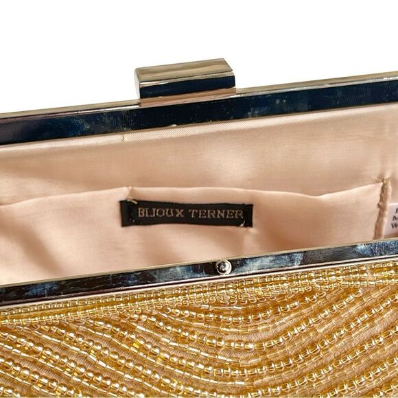 Bijoux Terner Pattern Bead Satin Kiss Lock Chain Clutch Purse - Picture 15 of 16